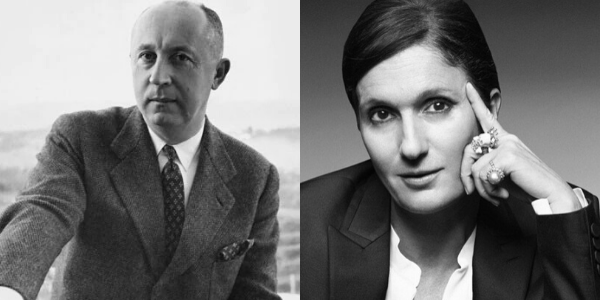 Photo de Christian Dior, le fondateur de la Maison de Dioret Maria Grazia Chiuri, l'actuelle directrice de la création