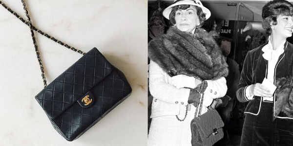 Coco Chanel with her Classic Flap Bag, designed in 1055