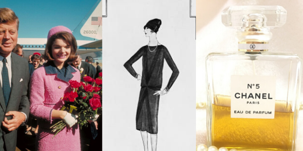 Affichage de la Chanel costume, la première petite robe noire, et Chanel Non 5.