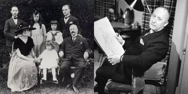 1. Photo off the Dior family. 2. Photo of Christian Dior sketching