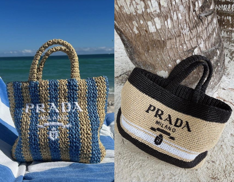 Prada Logo-Embroidered Raffia Tote Bag - Neutrals for Women