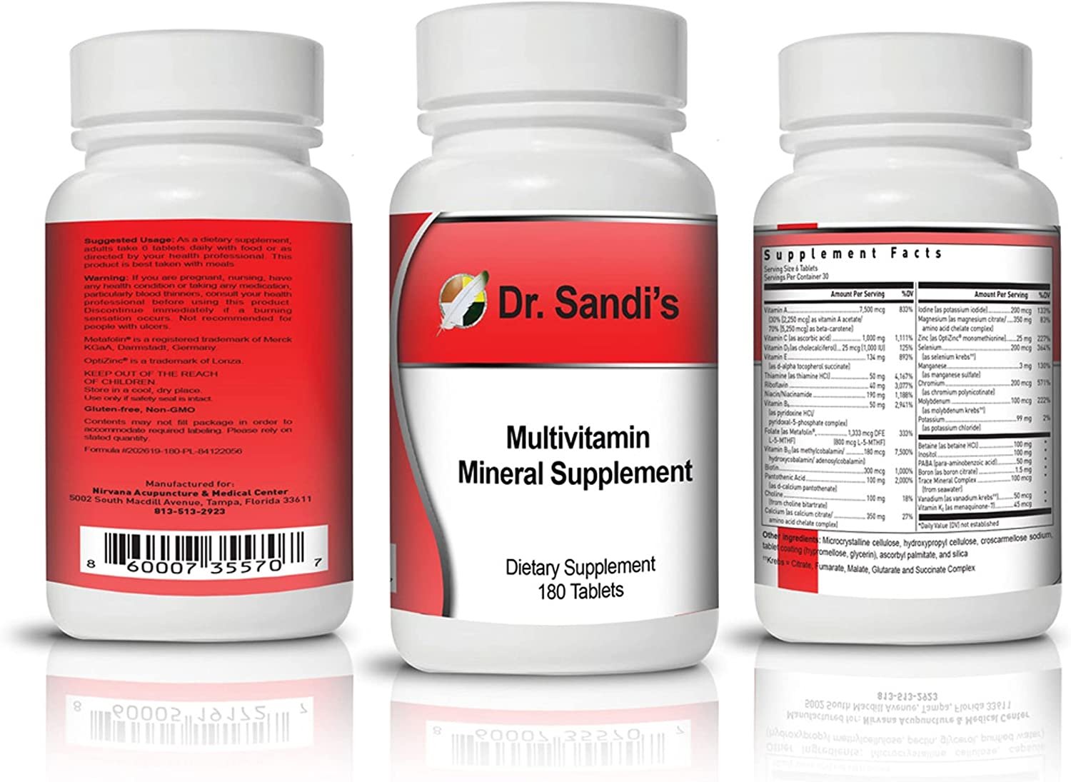 Dr. Sandi's Multivitamin Mineral Supplement - Daily General Wellness and Health Support Multivitamin for Men and Women - Vitamin B12, Vitamin C, Vitamin D3, Vitamin E, Gluten Free, Non GMO - 180 Count