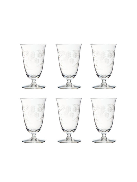 Shop the Vintage 1940s Grapes & Vine Etched Footed Collins Glasses at  Weston Table