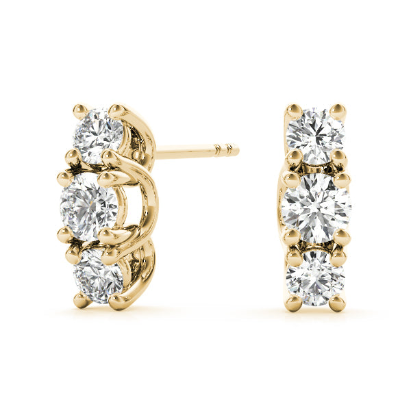 Three Stone Prong Diamond Stud Earrings