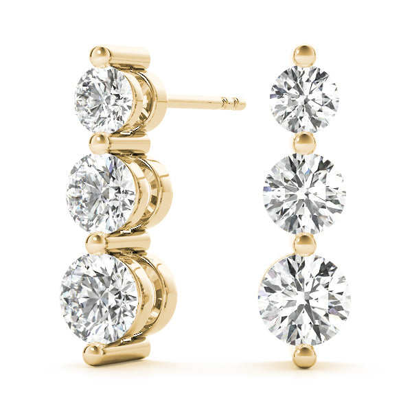 Elongated Three Stone Diamond Earrings