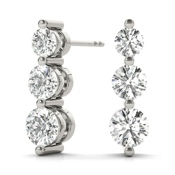 Elongated Three Stone Diamond Earrings