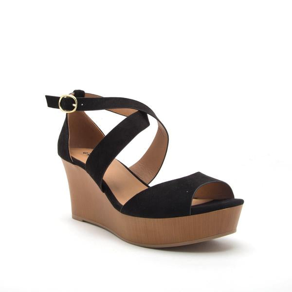 Cake Black Strappy Wedge Sandal 