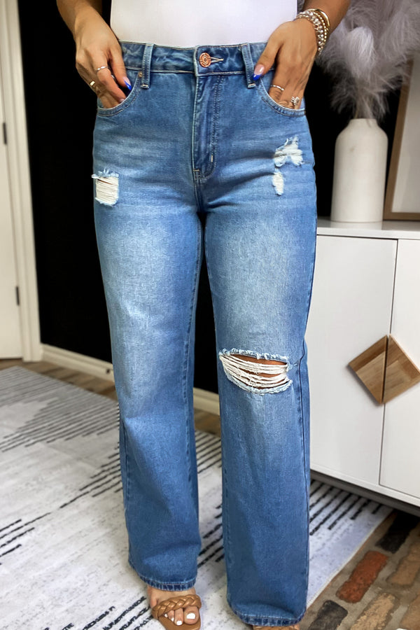 My Darling Medium Wash Distressed Loose Fit Jeans