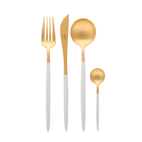 Goa White & Matte Gold Flatware Set (75 Pieces) – Collecto