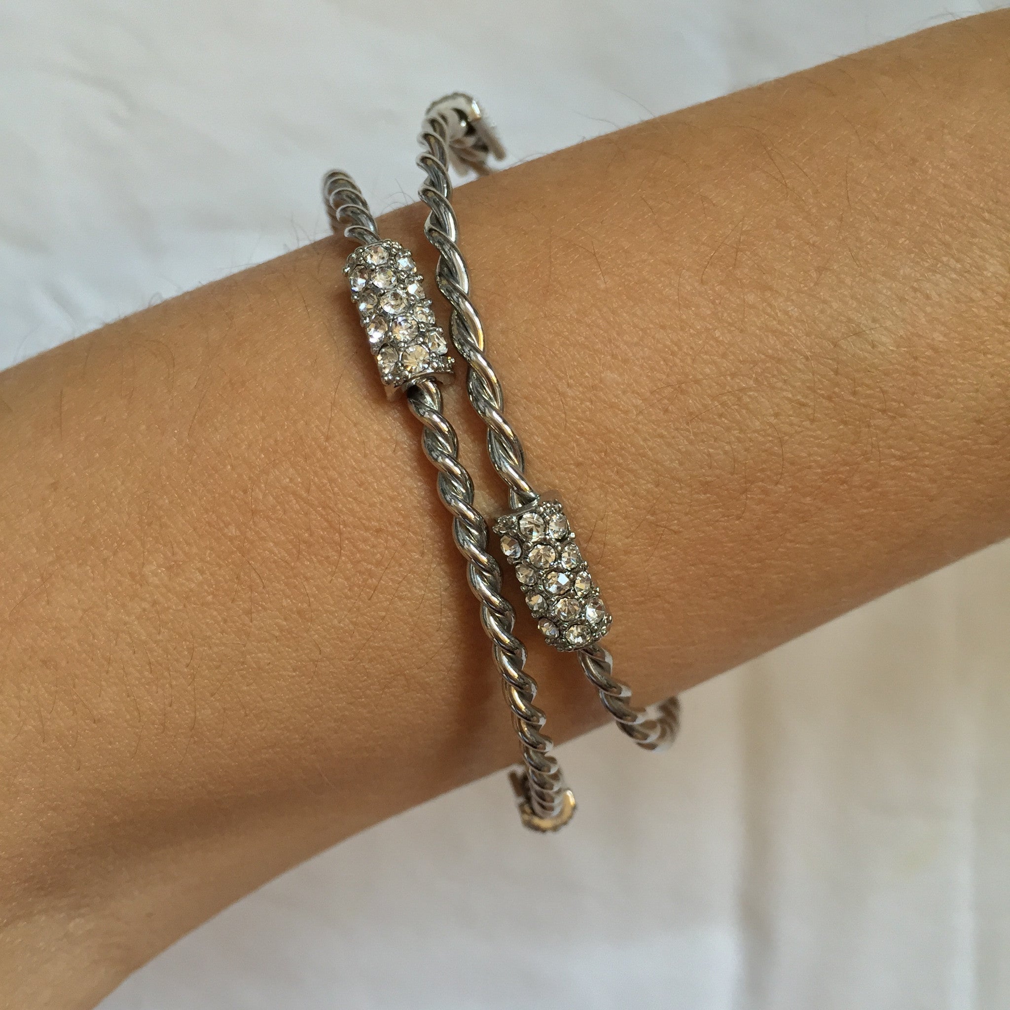 Twin Twist Silver bracelet with Crystals