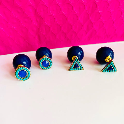 navy double sided earrings