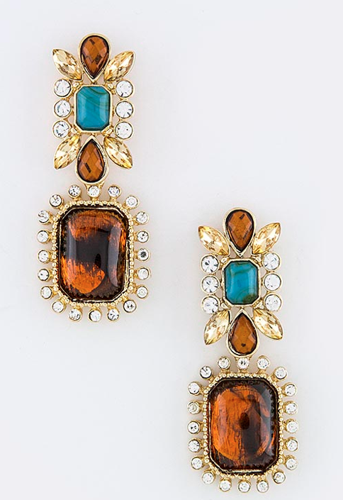 Tortoise & Turquoise Crystal Earrings – Jewel Candy