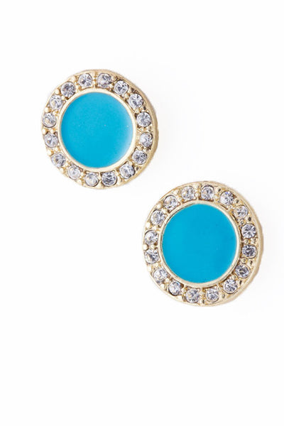 Round Turquoise stud Earrings with Crystals – Jewel Candy