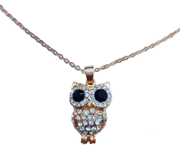 Jeweled Owl Pendant Necklace Jewel Candy 0854