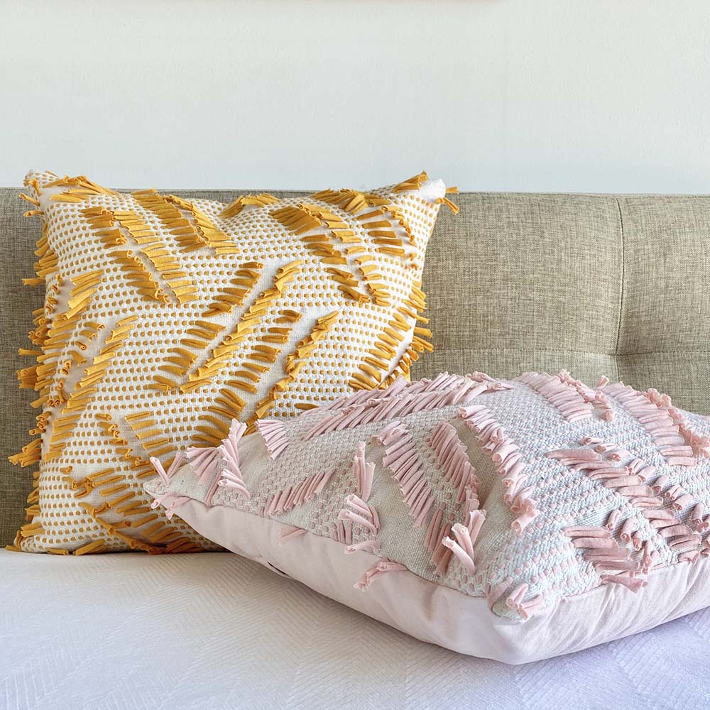 Frill Boho Fringe Pillow Cover - Pink Rose Quartz