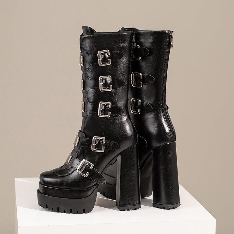 Gothic Platform Boots with Buckles - FY Zoe