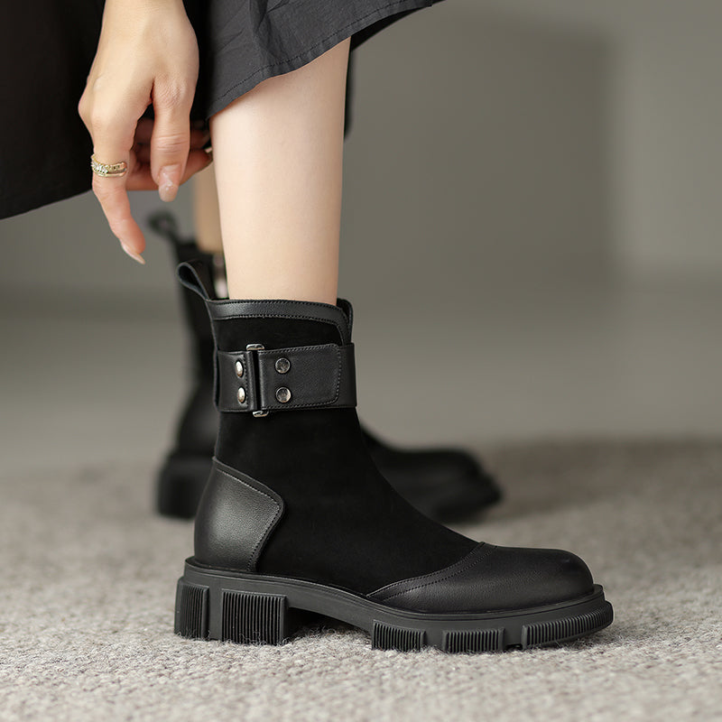 Black Patchwork Boots Womens - FY Zoe