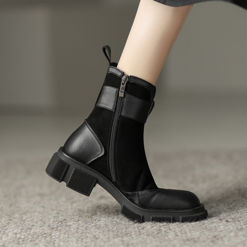 Black Patchwork Boots Womens - FY Zoe