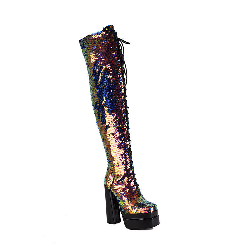 Sequin Thigh High Boots | Sequin Boots- FY Zoe