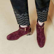 Suede Burgundy Ankle Boots Heel
