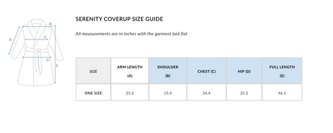 Size Guide Tofino Towel Co. Serene Coverup ~ Grey