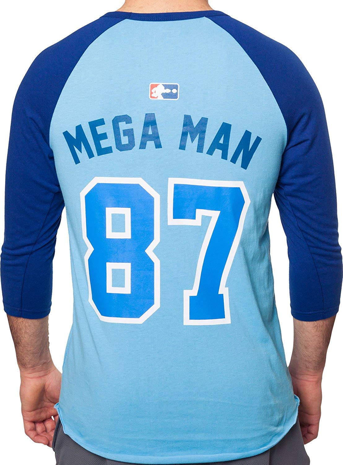 Mens Blue Mega Man Blue Bombers Pixel Baseball Sleeve Tee T Shirt - Rex Distributor, Inc ...