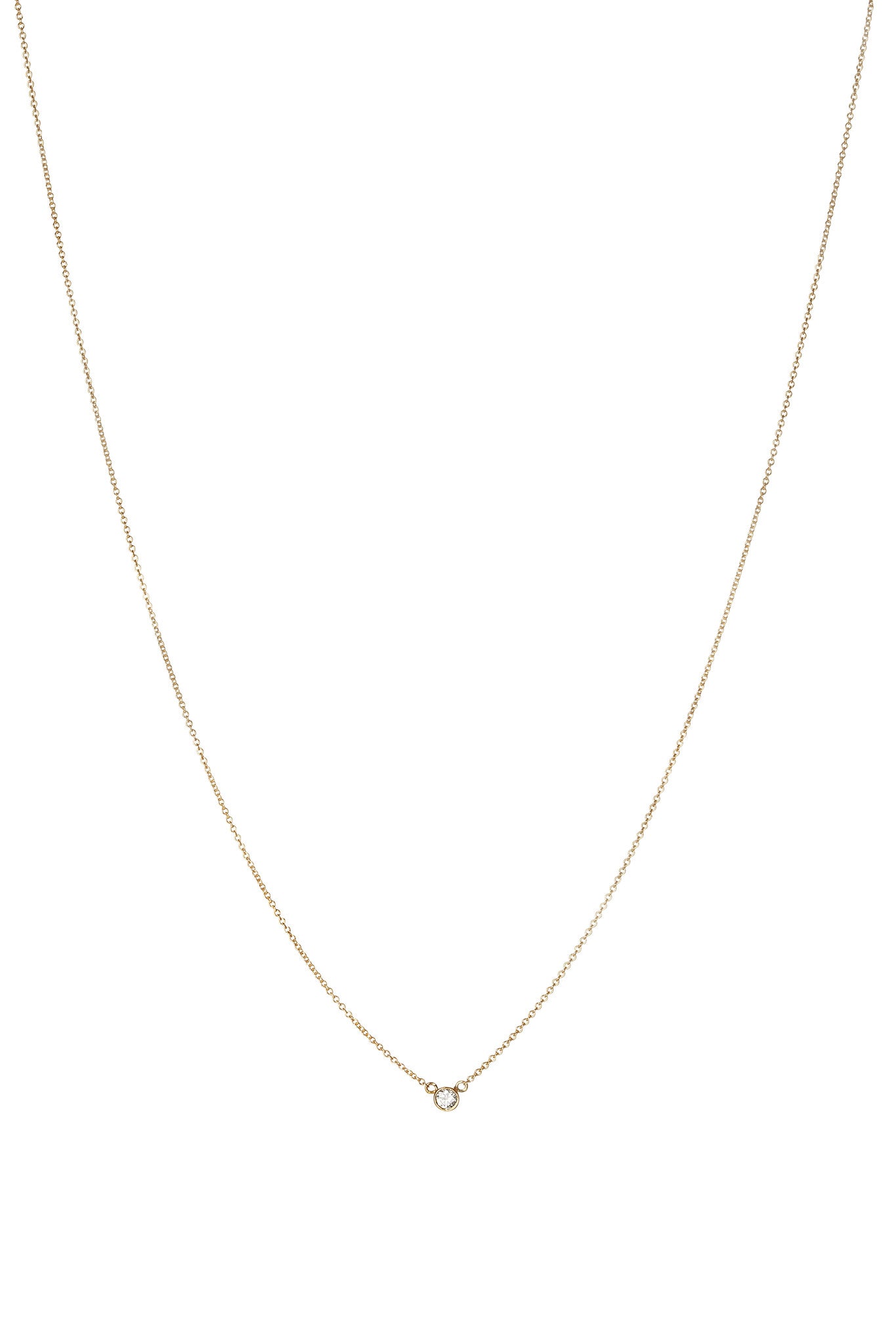 Constance 14K Gold Diamond Bezel Solitaire Necklace | Crystal Streets ...