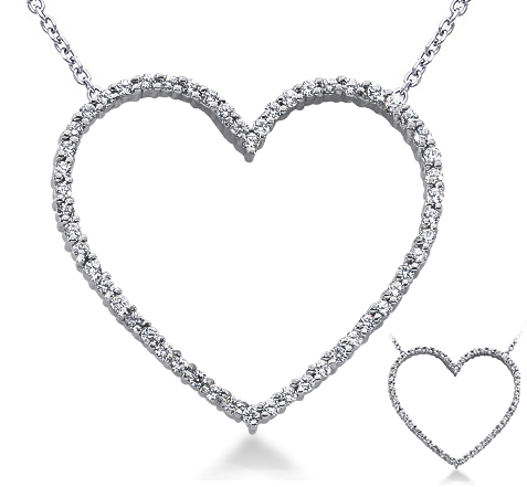 Large 14k Gold Diamond Heart Necklace Crystal Streets Jewelry
