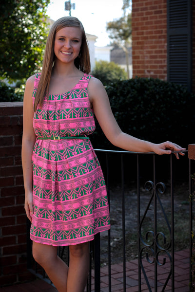 Pink & Green Belted Dress – Rachel's