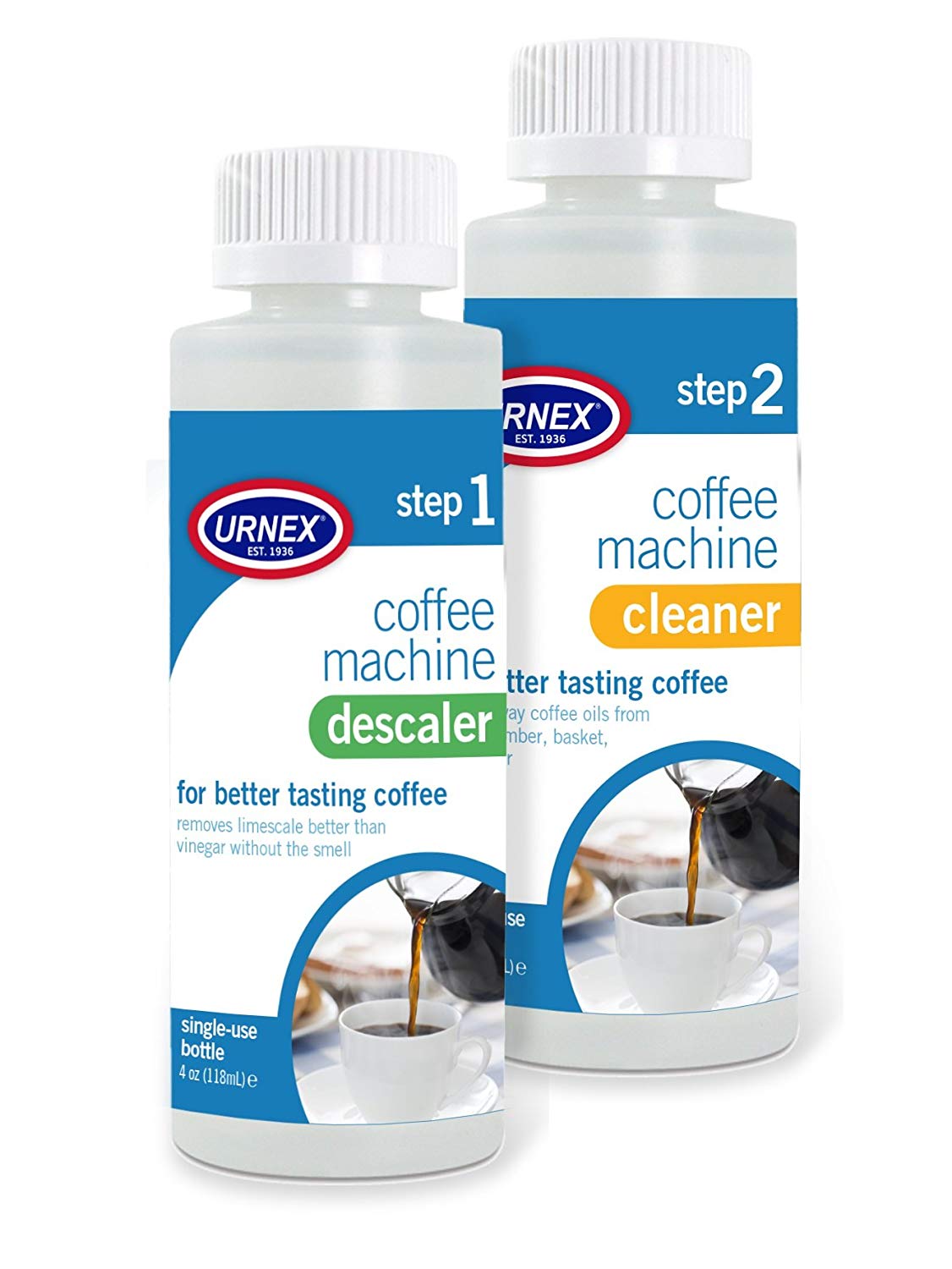 Urnex Coffee Maker Cleaner And Descaler Kit 2 Single Use Bottles Urnex Uk