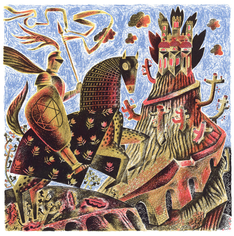 Gawain Arrives at Fair Castle, a screen print by Clive Hicks-Jenkins