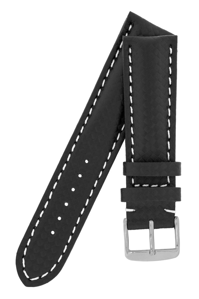 Breitling-Style Carbon-Embossed Leather Watch Strap & Buckle in BLACK ...