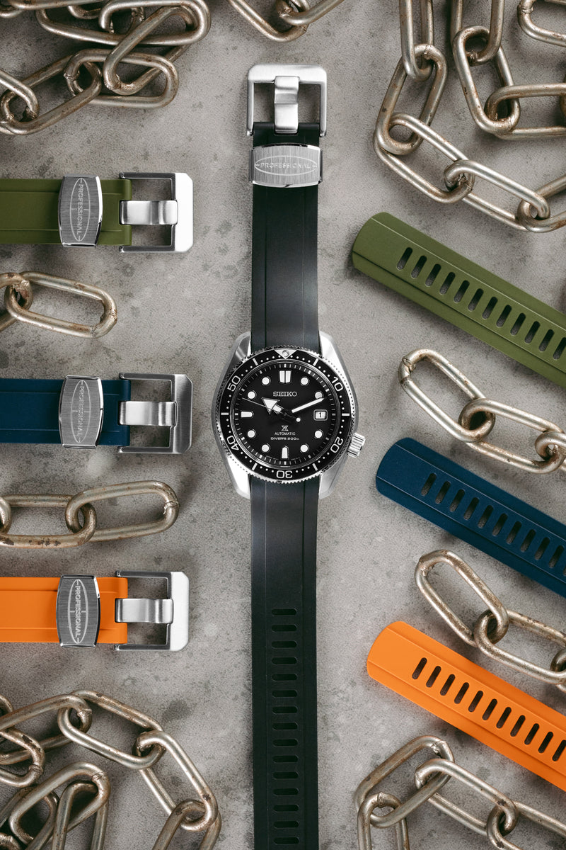 Crafter Blue | Curved End Rubber Strap | Seiko Mini Turtle | Black