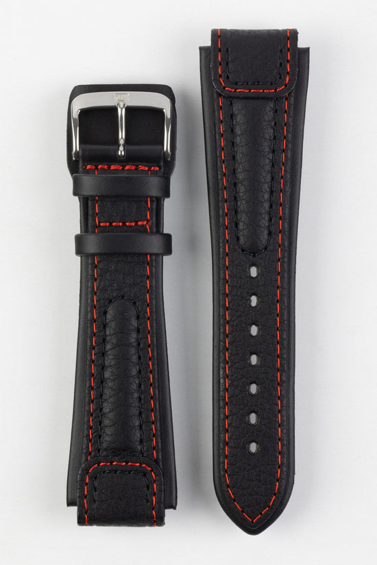 Di-Modell CHRONISSIMO Waterproof Leather Watch Strap in BLACK / RED