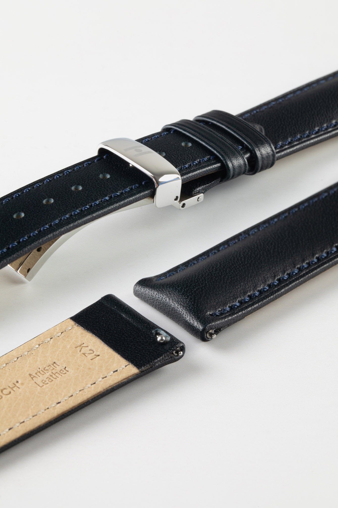 Load image into Gallery viewer, Hirsch KENT Textured Natural Leather Watch Strap in DEEP BLUE
