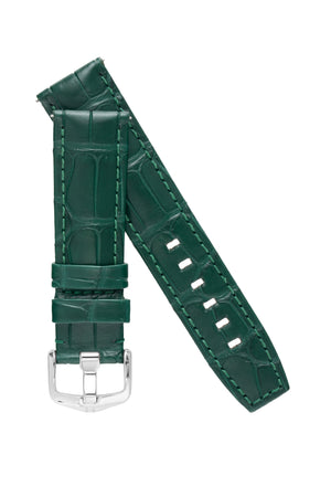 
            
                Load image into Gallery viewer, Hirsch TRITONE Padded Alligator Leather Watch Strap in DARK GREEN
            
        