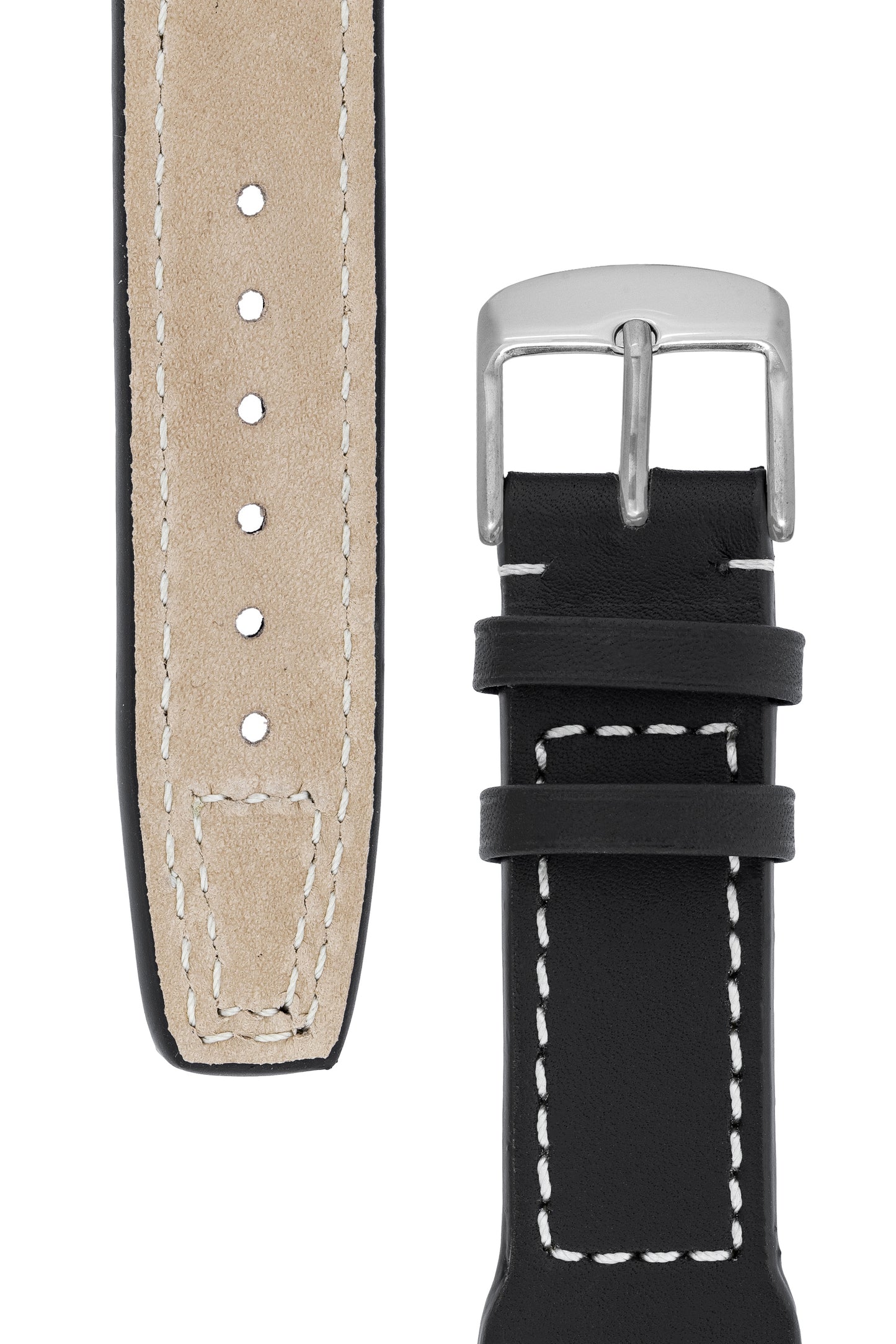 IWC-Style Aviation Calf Leather Watch Strap in BLACK