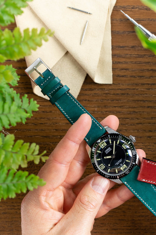 Pebro VIBRANT Genuine Leather Watch Strap in PETROL BLUE