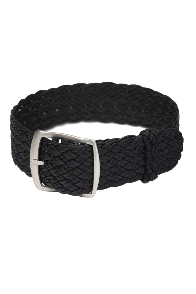 PERLON Double Yarn Braided One Piece Watch Strap & Buckle in BLACK ...