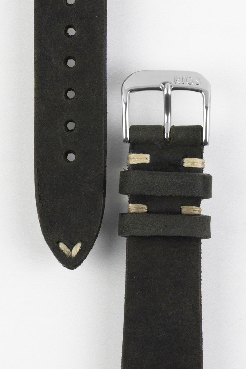 Rios1931 BEDFORD Genuine Vintage Leather Watch Strap in BLACK ...