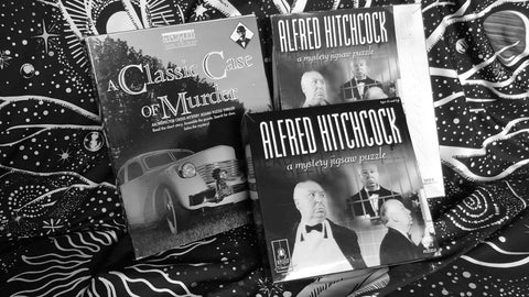 BePuzzled puzzle boxes of Alfred Hitchcock titles