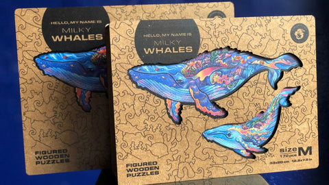 Unidragon Milky Whales wood puzzles in two sizes retail sale