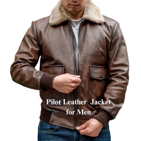 Picture of a model wearing our Pilot Leather Jacket for Men