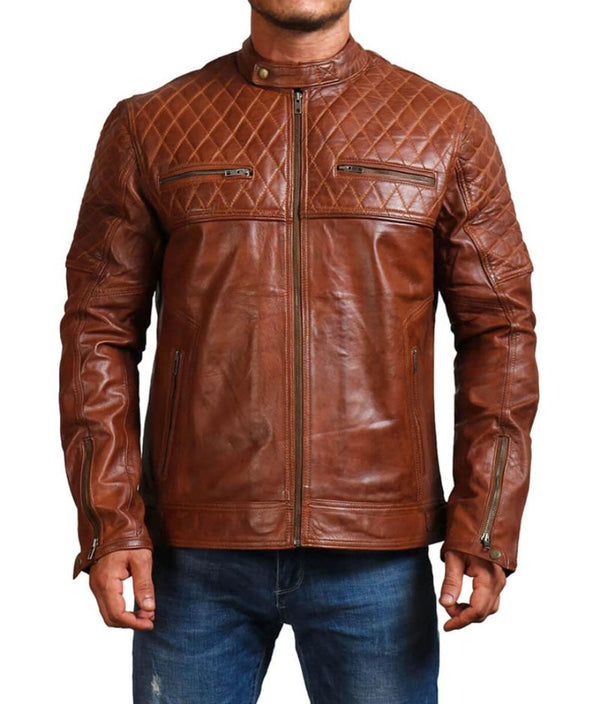 Mens Cafe Racer Leather Jacket Quilted Nappa Sheepskin- ChersDelights ...