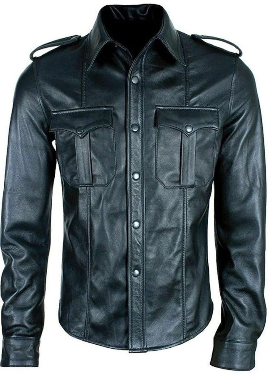 Mens Leather Baseball Jersey style Shirt Nappa Sheepskin Relaxed Fit 4  colors