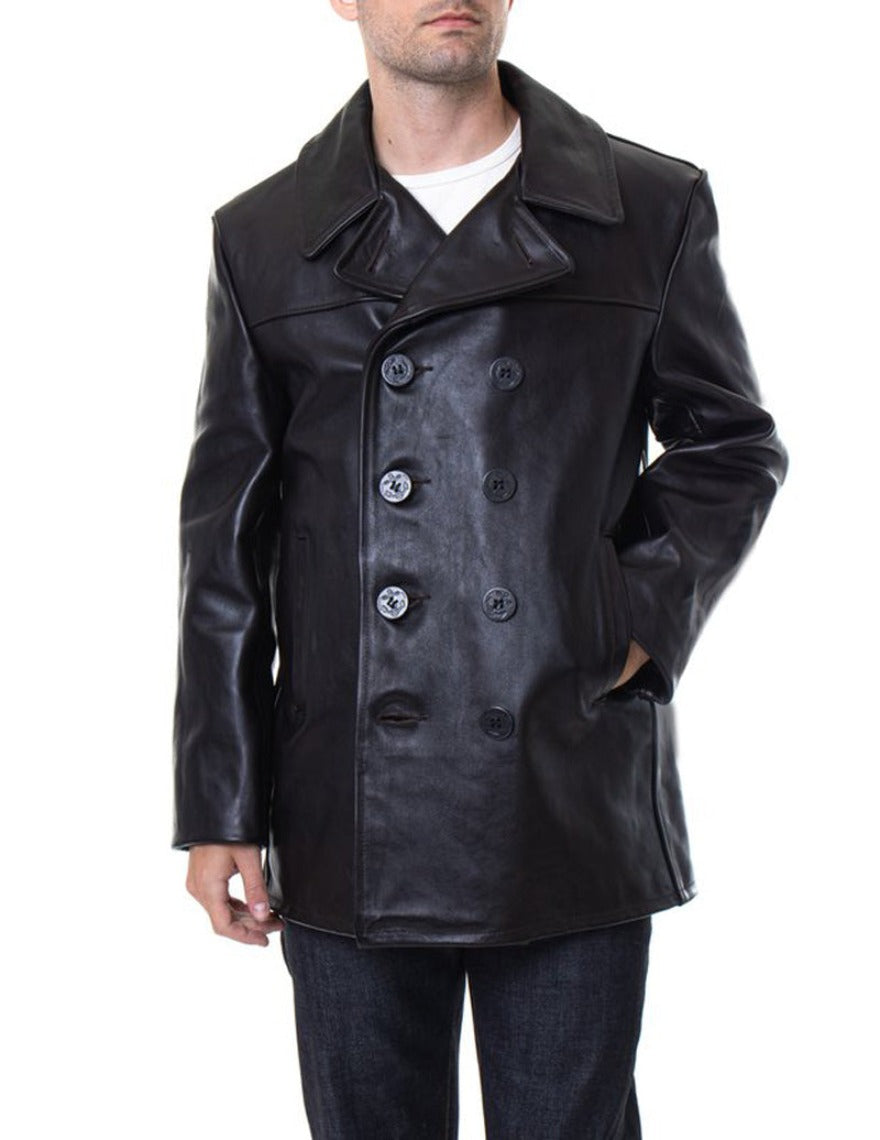 Mens Leather Pea Coat Classic Naval Pea Coat Style- ChersDelights ...