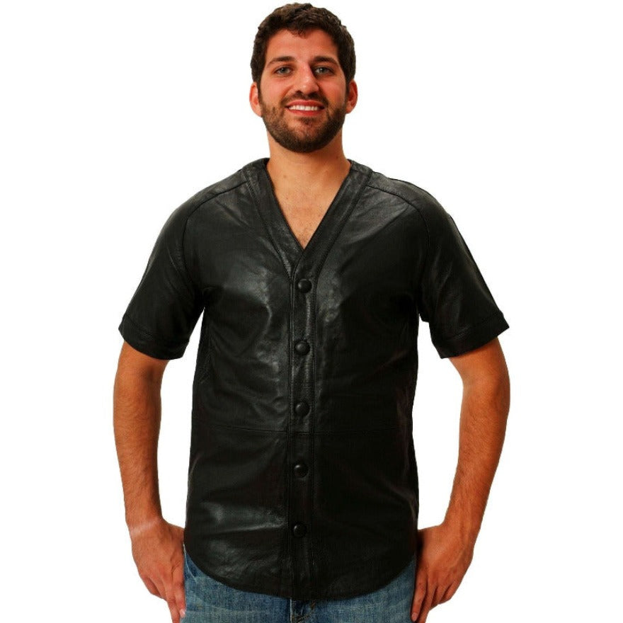 Snakeskin Baseball Jersey - Sheepskin Leather with Embossed