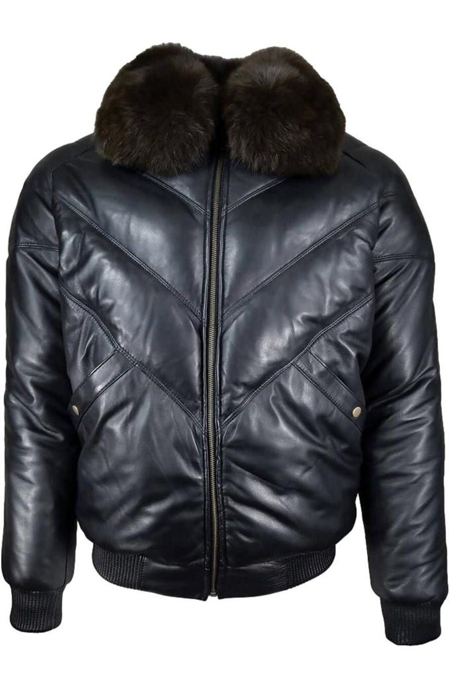 Men's Crimson Black Puffer Winter Down Leather Jacket with Fur – FAD