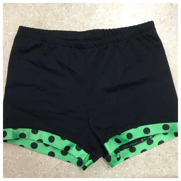 Black Booty Shorts with Green and Black Polka Dot Leg Bands – Tracy ...