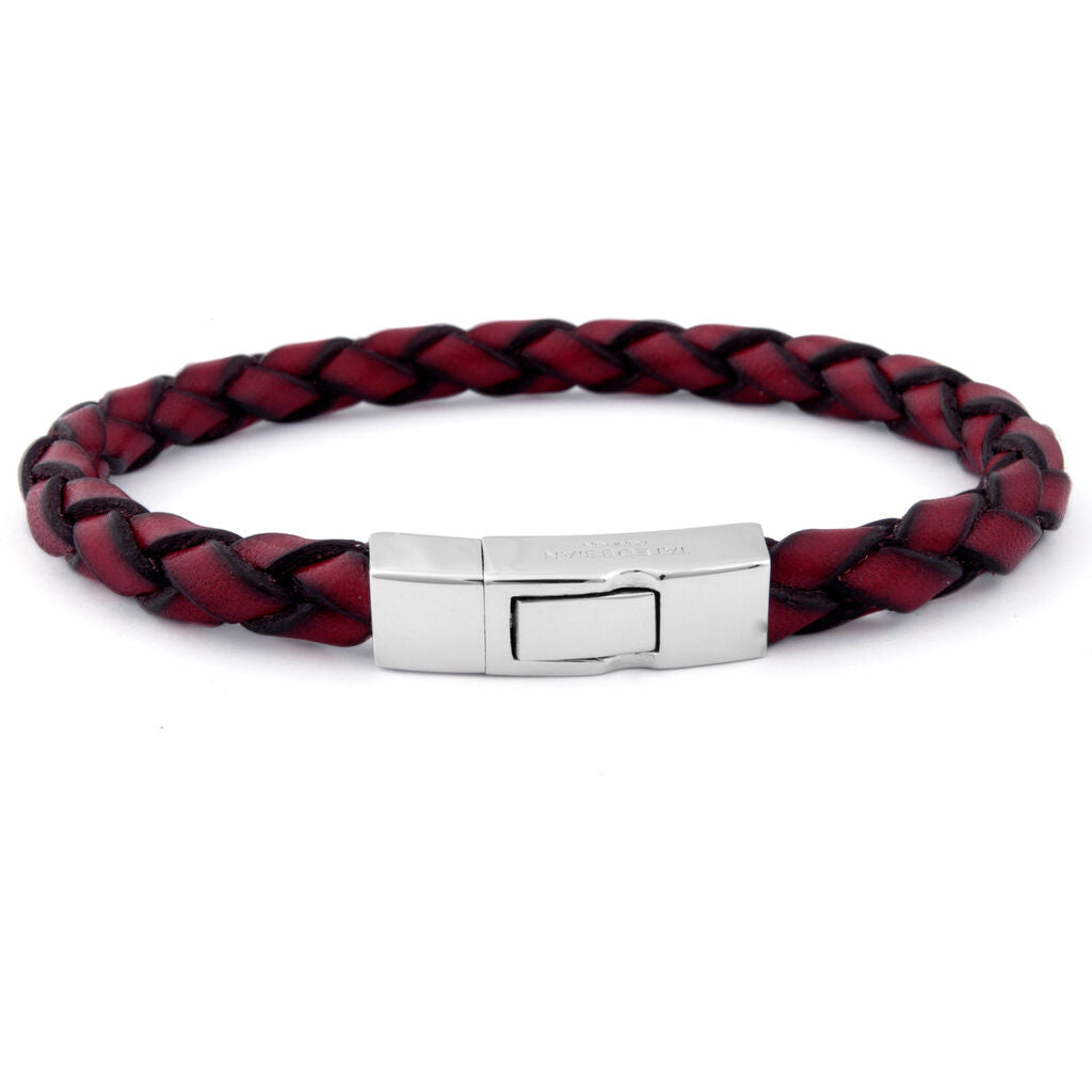 Tateossian Single Wrap Scoubidou Bracelet | Red Leather/Silver Clasp ...
